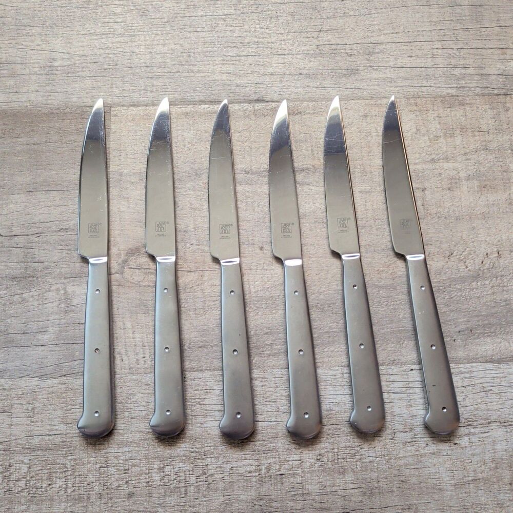ZWILLING J.A. HENCKELS ALL STAINLESS STEEL SERRATED STEAK KNIVES SET OF 6 USED